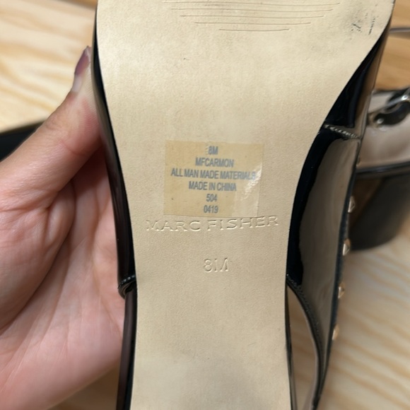 Marc Fisher Black Slingback Heels with Gold Studs side 8 - Picture 6 of 6